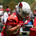 Arizona Cardinals WR Daniel Arias runs through drills during OTAs on Wednesday, June 7, 2023, in Tempe. (Tyler Drake/Arizona Sports)