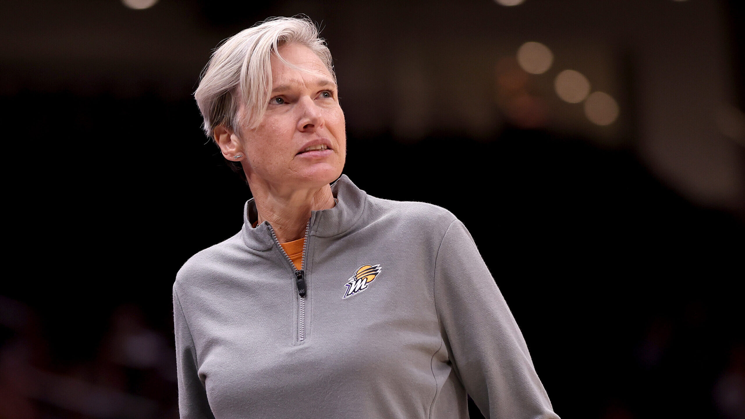 Head coach Vanessa Nygaard of the Phoenix Mercury looks on against the Seattle Storm in a WNBA pres...