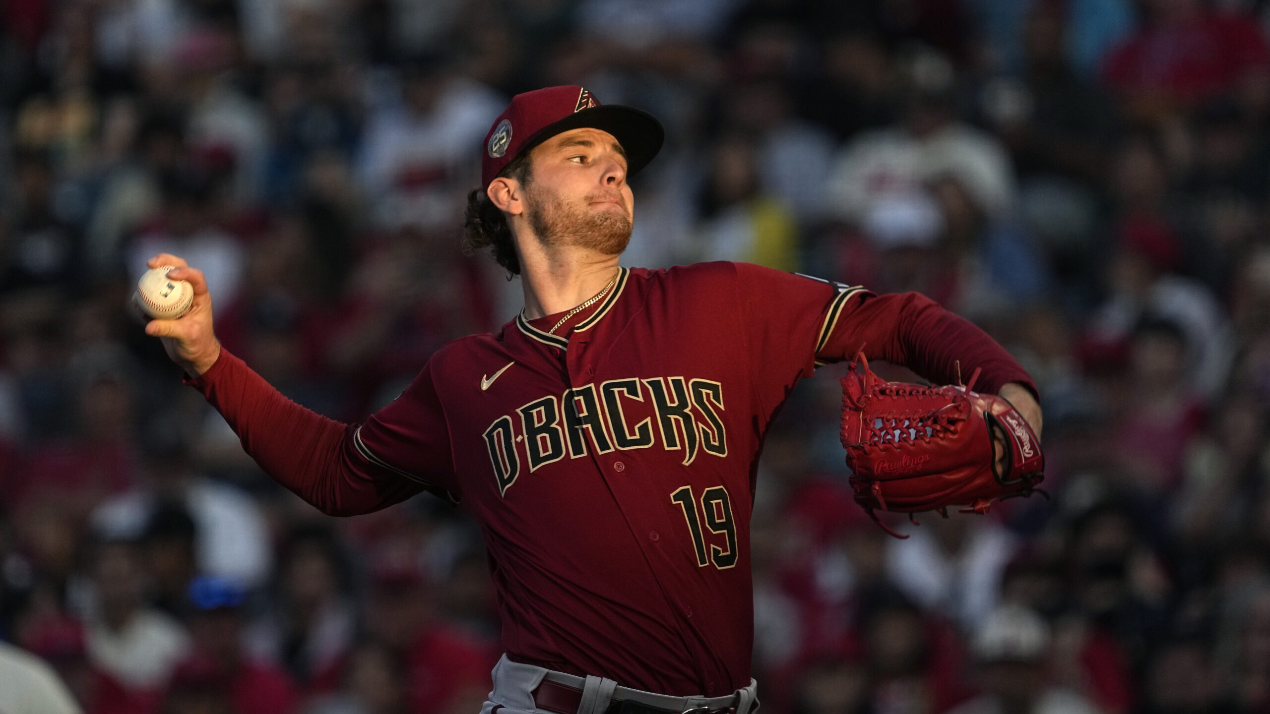Arizona Diamondbacks starting pitcher Ryne Nelson throws to the plate during the first inning of a ...