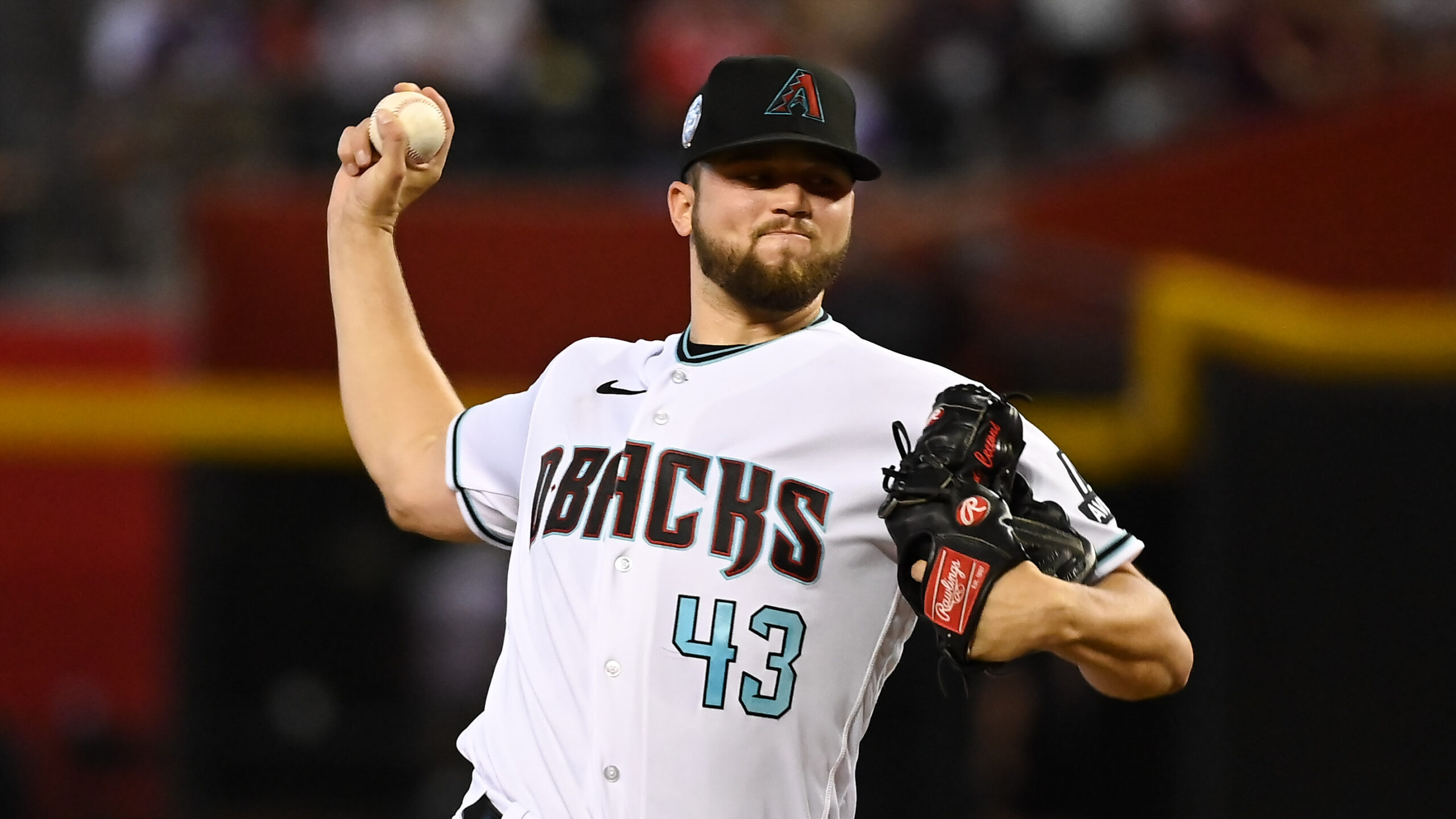 Slade Cecconi #43 of the Arizona Diamondbacks pitches in the first inning during the game between t...