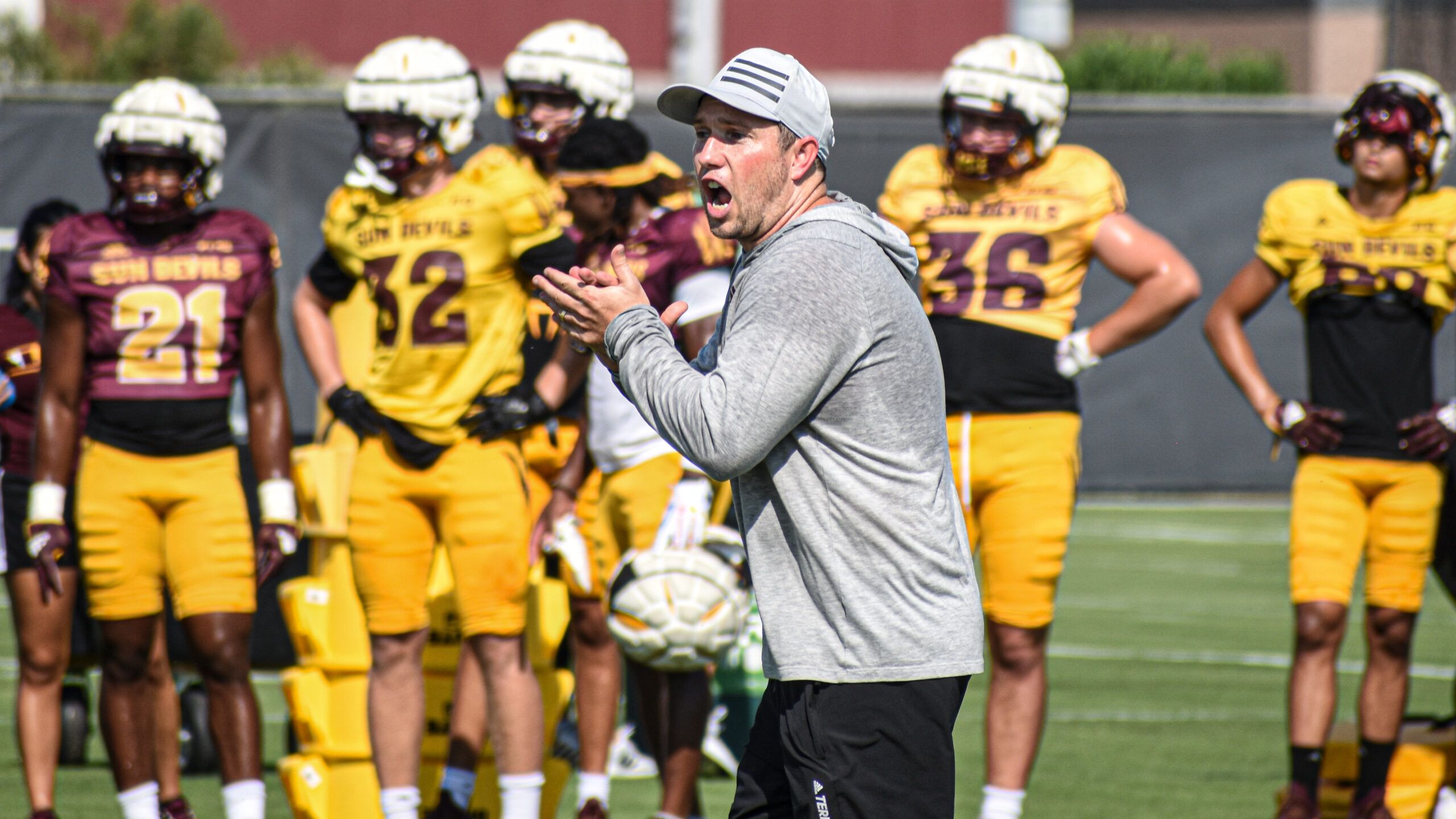 Head coach Kenny Dillingham during practice on Wednesday, Aug. 23, 2023, with the Arizona State Sun...