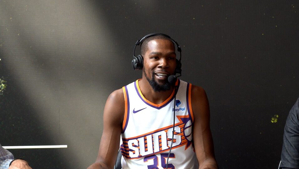 Kevin Durant at Suns media day 2023 (Jeremy Schnell/Arizona Sports)...