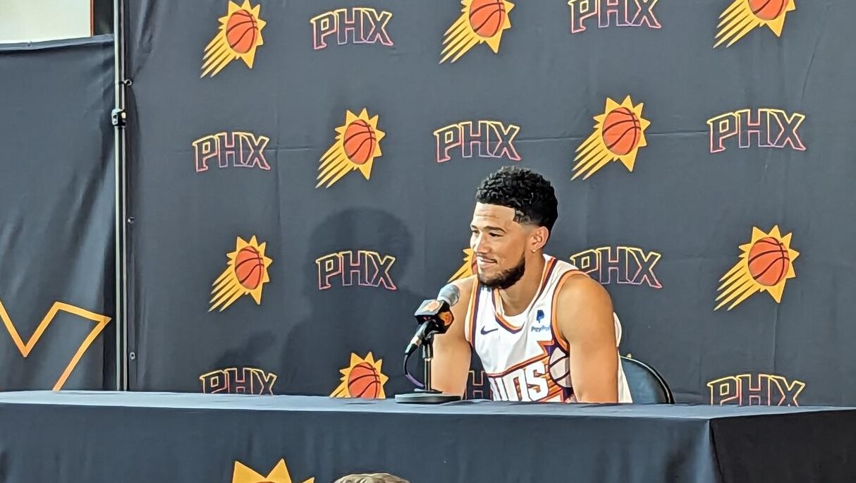 Devin Booker at Phoenix Suns media day 2023...
