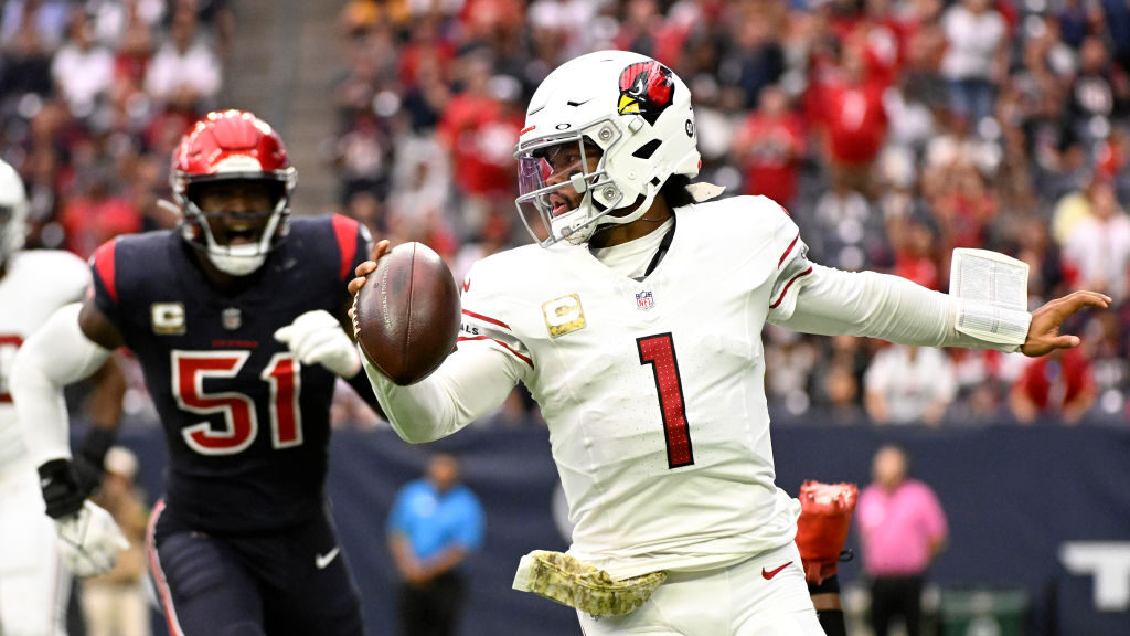 Kyler Murray #1 of the Arizona Cardinals runs with the ball during the first half of a game against...