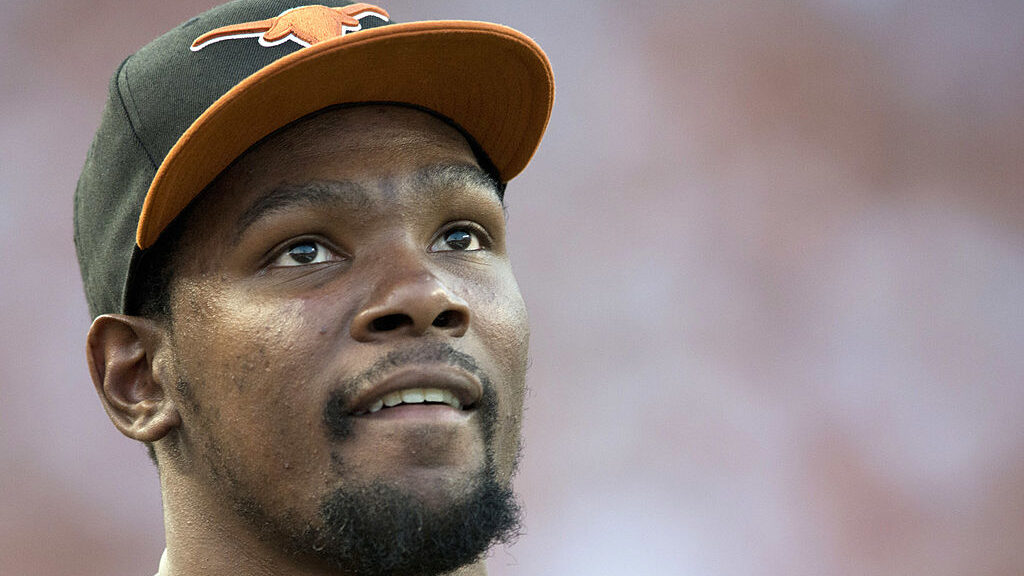 Kevin Durant looks on from the sidelines as the Texas Longhorns play the Mississippi Rebels on Sept...