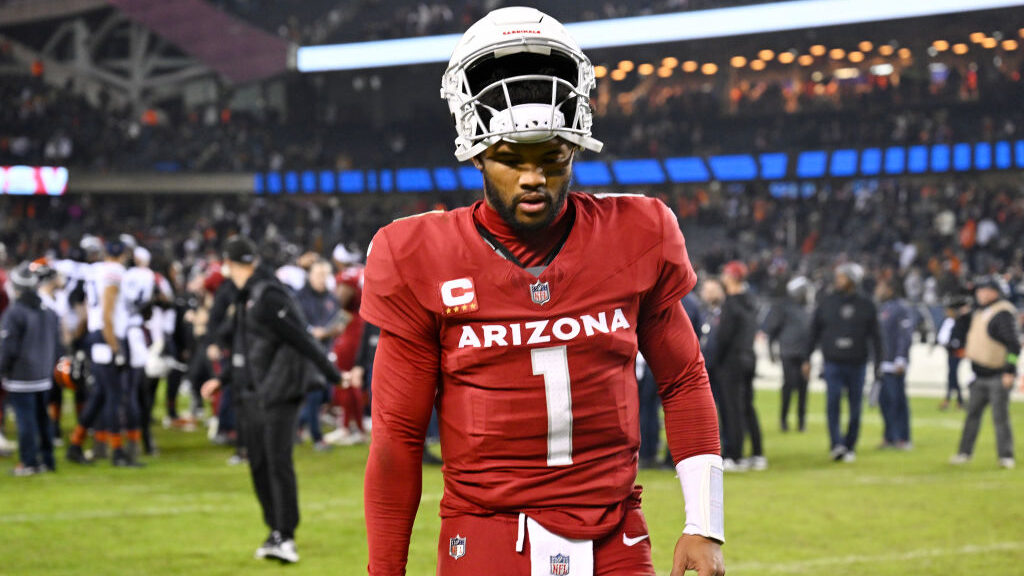 Kyler Murray #1 of the Arizona Cardinals walks off the field after the game against the Chicago Bea...