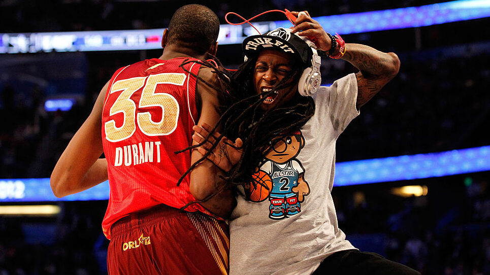 Kevin Durant and Lil Wayne at the 2012 NBA All-Star Game...