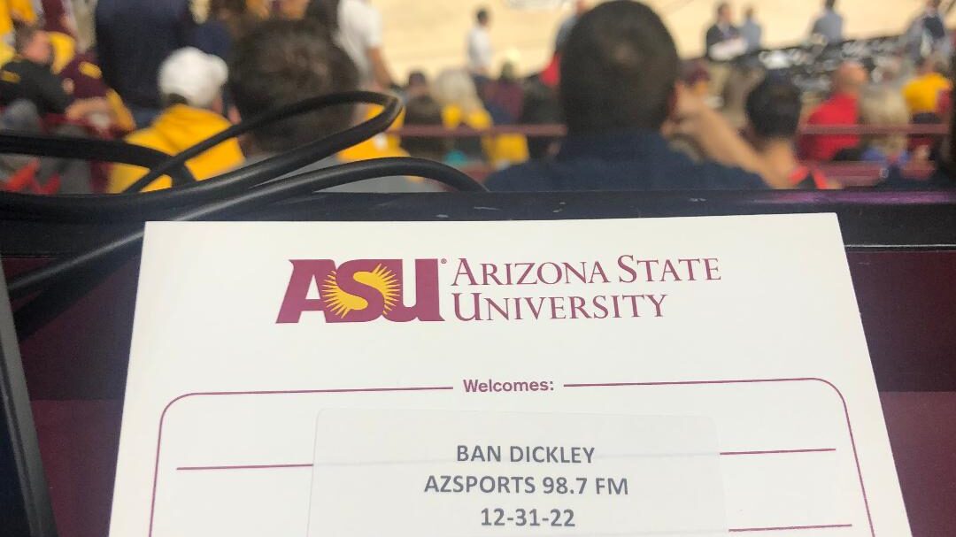 An Arizona State press row seating reservation reads 'Ban Dickley.' (Dan Bickley/Arizona Sports)...