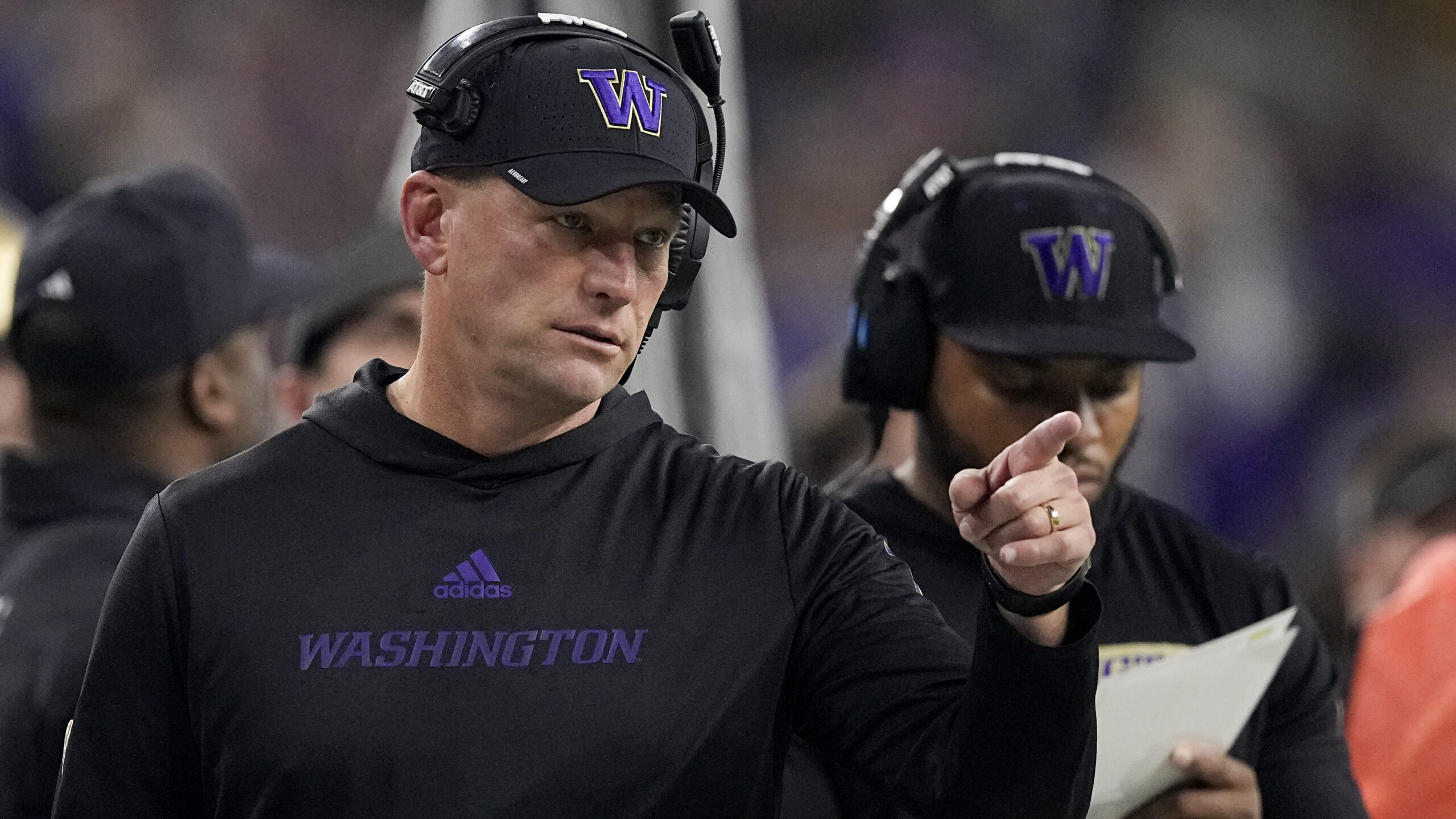 Washington head coach Kalen DeBoer watches during the first half of the national championship NCAA ...