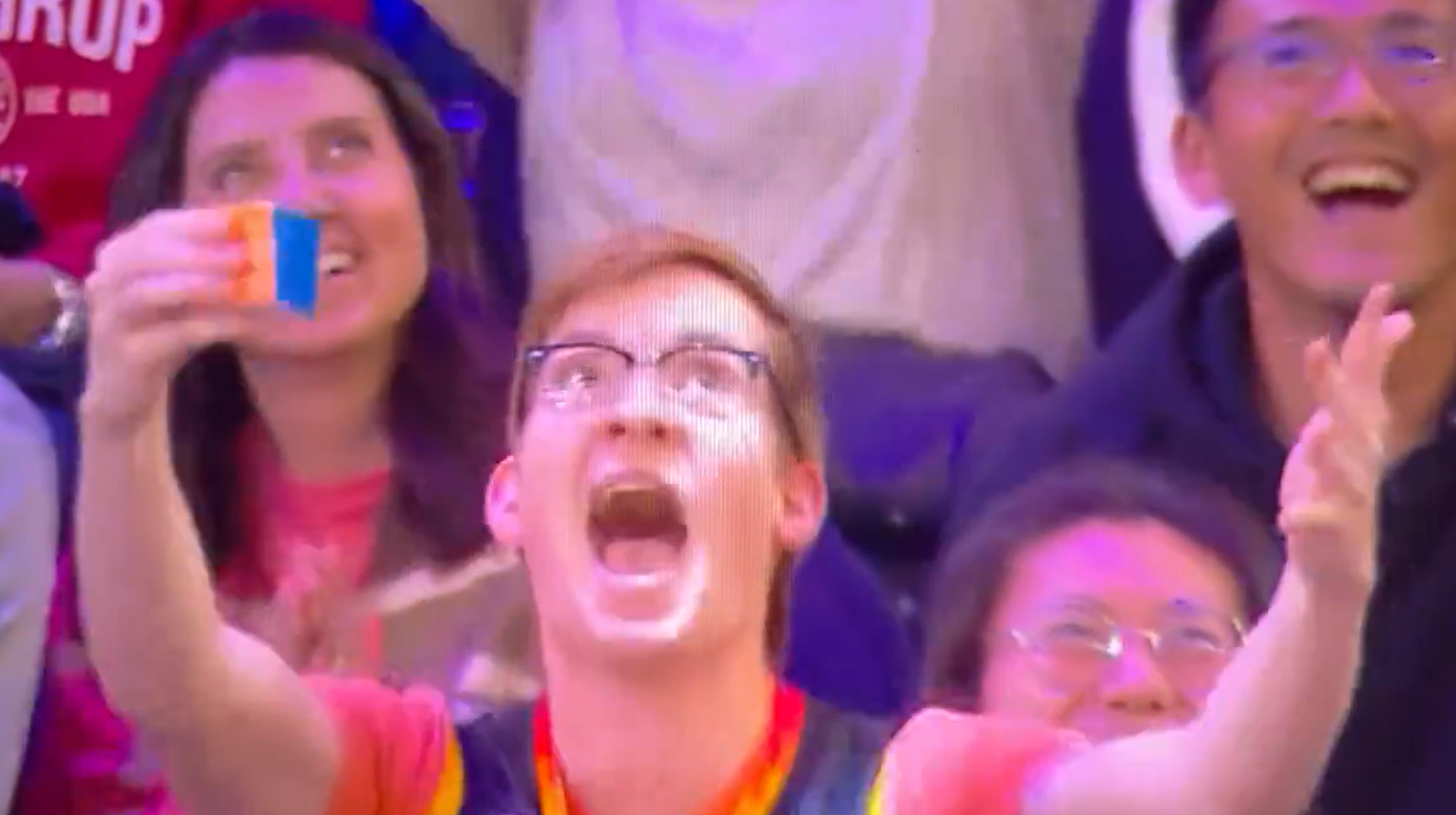 A Suns fan got the crowd into it after he solved a Rubik's Cube on the jumbotron at Footprint Cente...