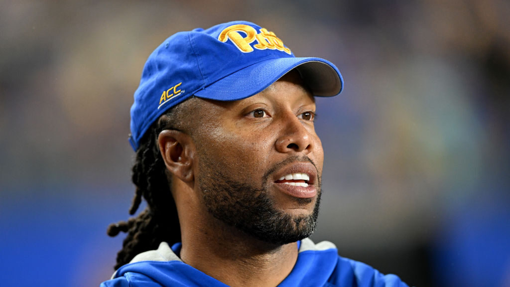 Former Pittsburgh Panther Larry Fitzgerald Jr. watches the game in the first quarter against the No...