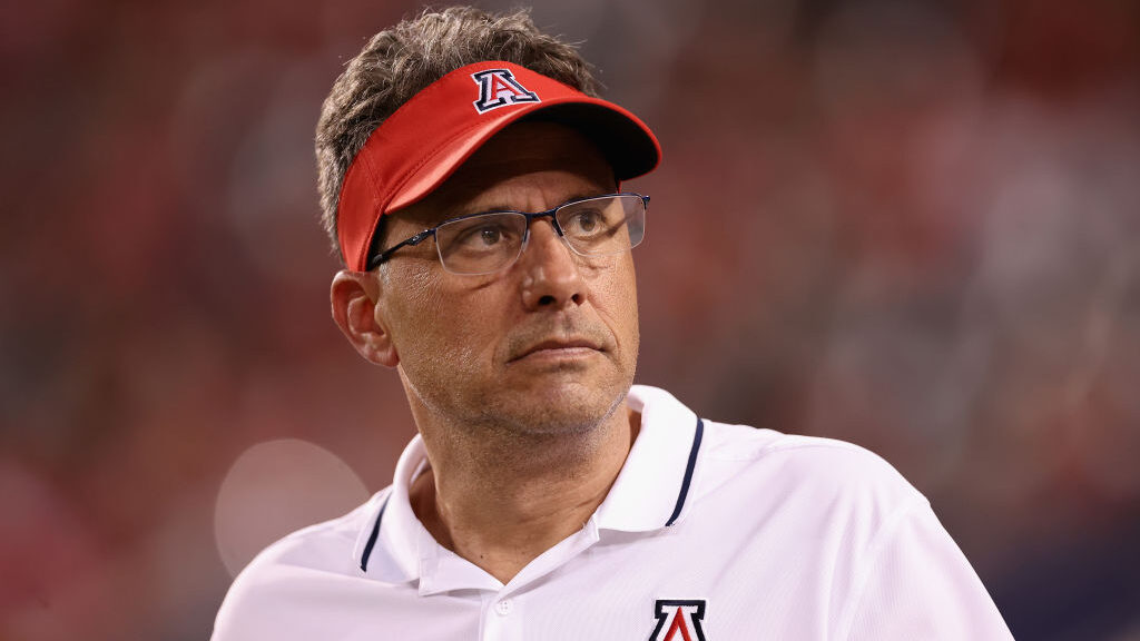 Head coach Jedd Fisch of the Arizona Wildcats walks the sidelines during the second half of the NCA...