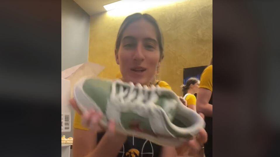 Kate Martin shows off a gift from Caitlin Clark to Iowa: A Kyler Murray 'Be 1 of One' Nike Dunk Low...