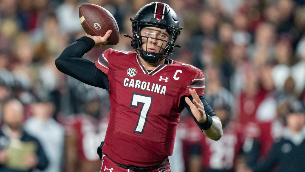 Spencer Rattler #7 of the South Carolina Gamecocks passes the ball in the first quarter during thei...