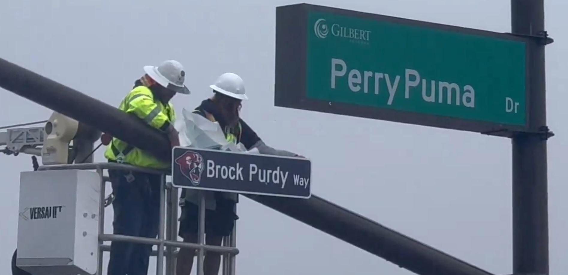 City officials unveil the Brock Purdy Way sign at the entrance of Perry High School. (Twitter photo...