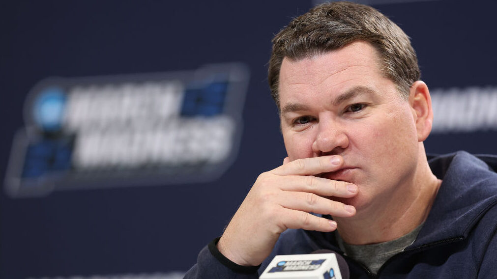 Head coach Tommy Lloyd of the Arizona Wildcats speaks during a press conference ahead of the NCAA M...
