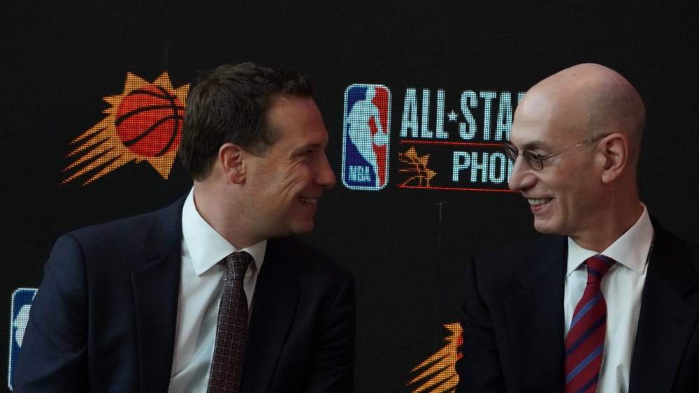 Phoenix Suns owner Mat Ishbia and NBA commissioner Adam Silver (Jeremy Schnell/Arizona Sports)...