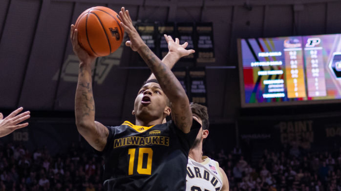 BJ Freeman #10 of the Milwaukee Panthers shoots the ball during the first half of the game against ...