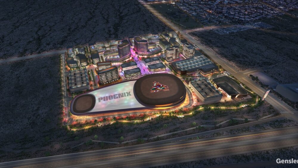 Rendering of the Arizona Coyotes' Phoenix arena plan....