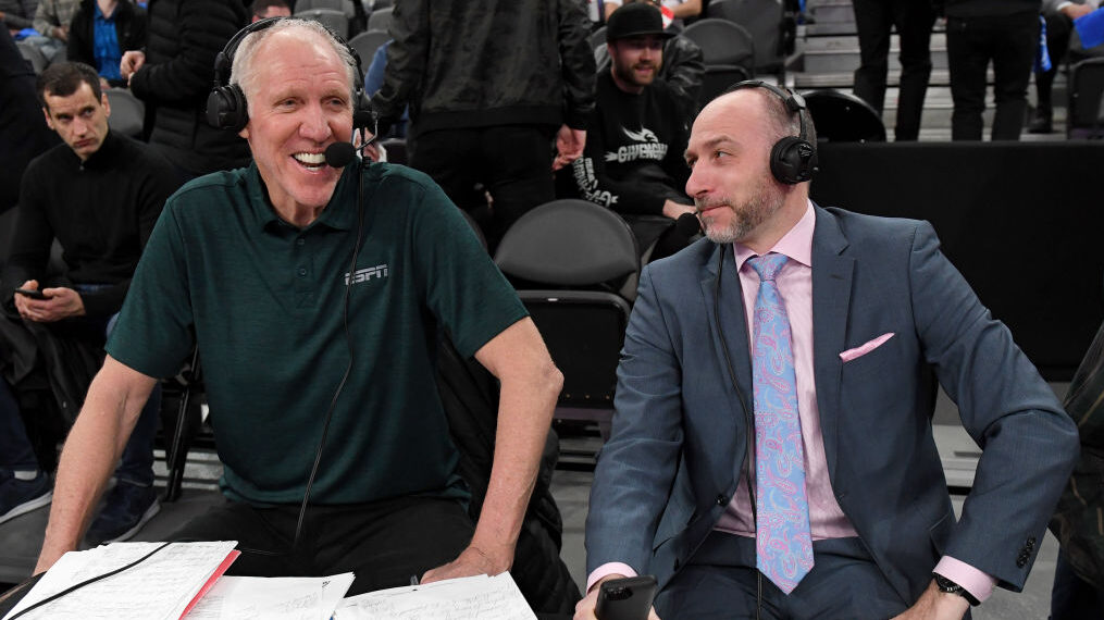 Bill Walton and Dave Pasch broadcast a basketball game on ESPN...