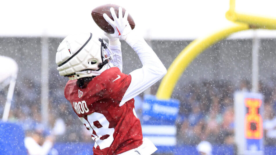 Delonte Hood #38 of the Arizona Cardinals runs a drill during a joint practice with the Indianapoli...