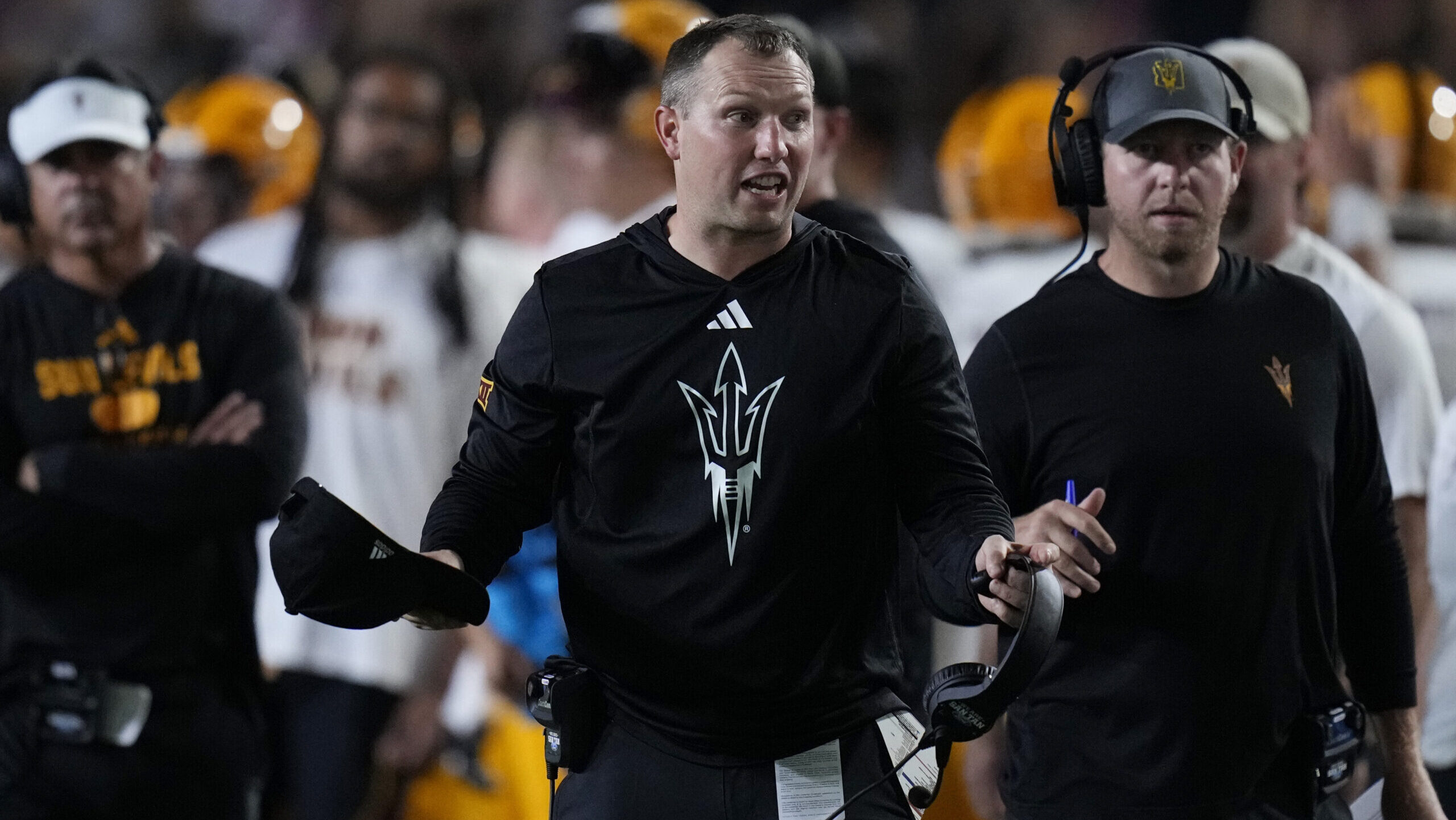 Arizona State head coach Kenny Dillingham during the second half against Texas State. (AP Photo/Eri...