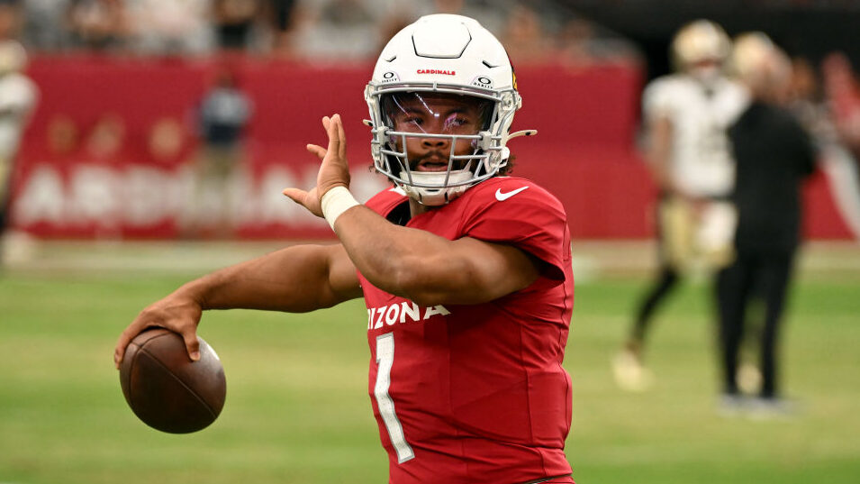 Arizona Cardinals QB Kyler Murray warms up...