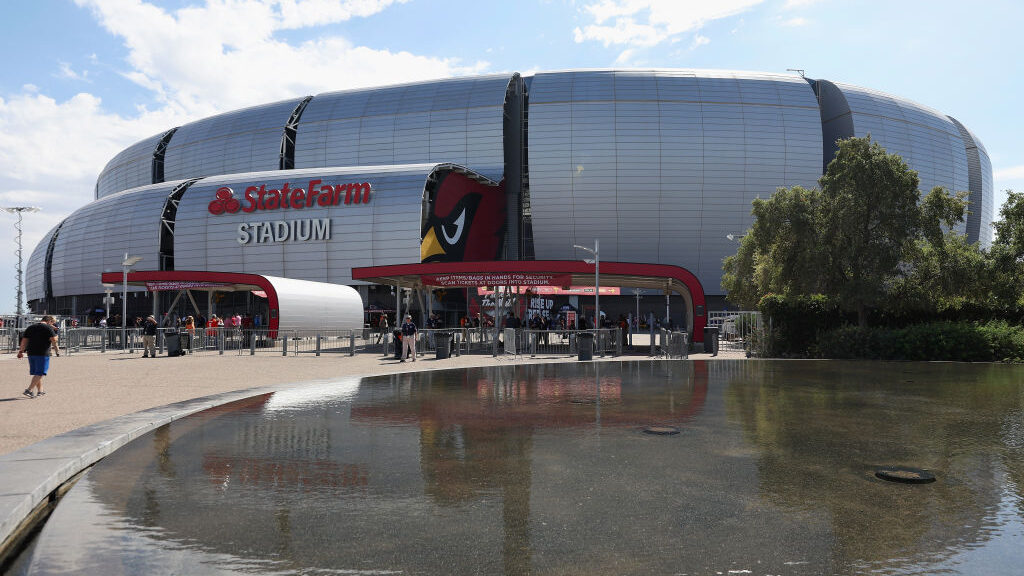 General view outside of State Farm Stadium before the NFL game between the Arizona Cardinals and th...