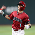 Jorge Barrosa #1 of the Arizona Diamondbacks celebrates while running the bases after hitting his first major league home run against the Philadelphia Phillies in the sixth inning at Chase Field on September 21, 2025 in Phoenix, Arizona. (Photo by Chris Coduto/Getty Images)