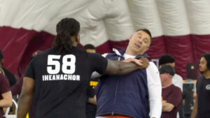 Max Iheanachor works hands-on with Mike Vrabel at ASU pro day, talks upcoming Cardinals visit