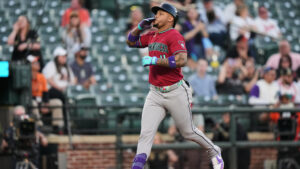 Ketel Marte, the Diamondbacks' lead-off home run leader, hits Baltimore's famed Eutaw Street