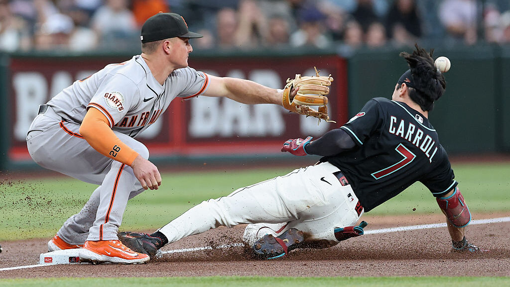 Corbin Carroll #7 of the Arizona Diamondbacks...