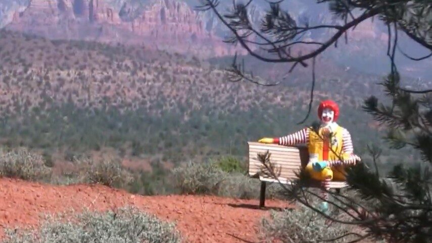 A screenshot of Ronald McDonald sitting in Sedona, possibly wearing a new colorway of Devin Booker'...