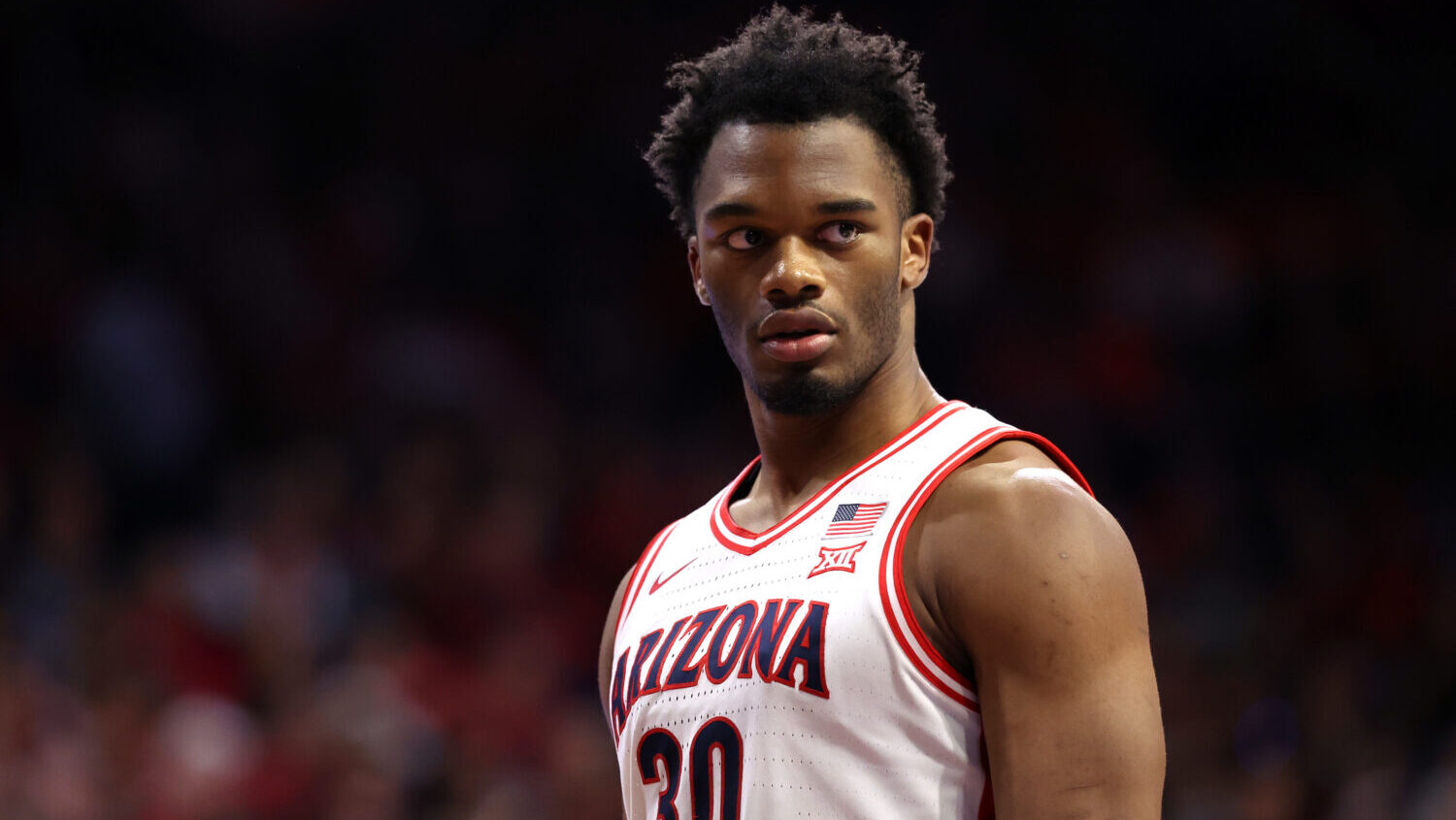 Tobe Awaka #30 of the Arizona Wildcats looks on during the second half against the Bethune-Cookman ...