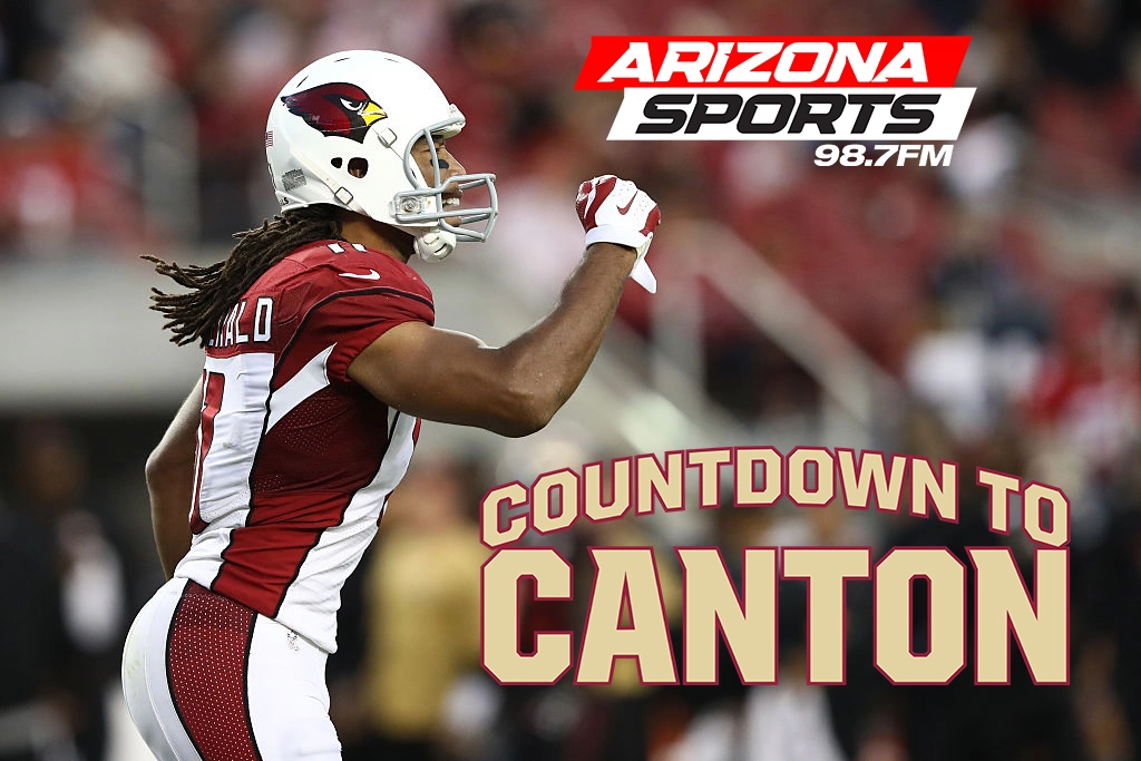 Promotional graphic for Arizona Sports 98.7FM's 'Countdown to Canton' featuring Larry Fitzgerald in...