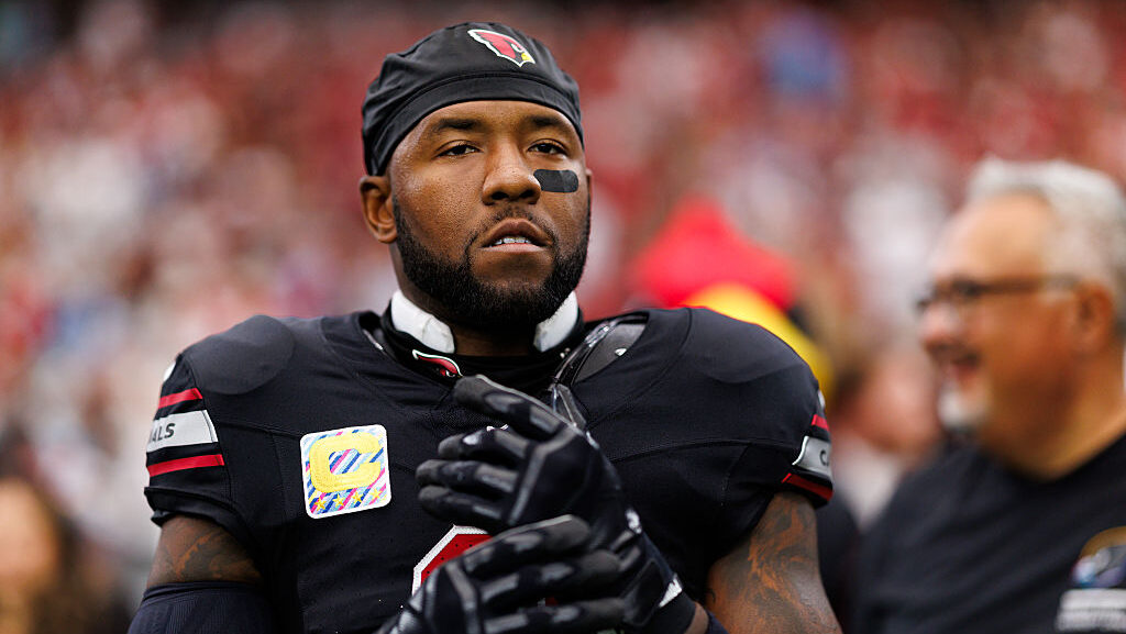 GLENDALE, ARIZONA - OCTOBER 5: Budda Baker #3 of the Arizona Cardinals stands on the sidelines duri...