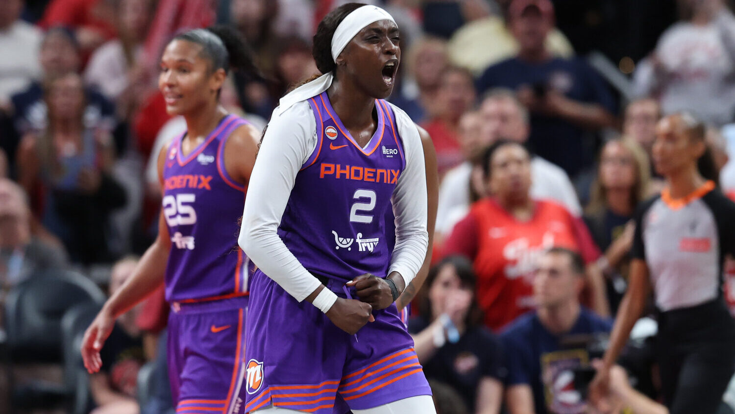 INDIANAPOLIS, INDIANA - JUNE 24: Kahleah Copper #2 of the Phoenix Mercury celebrates during the 111...