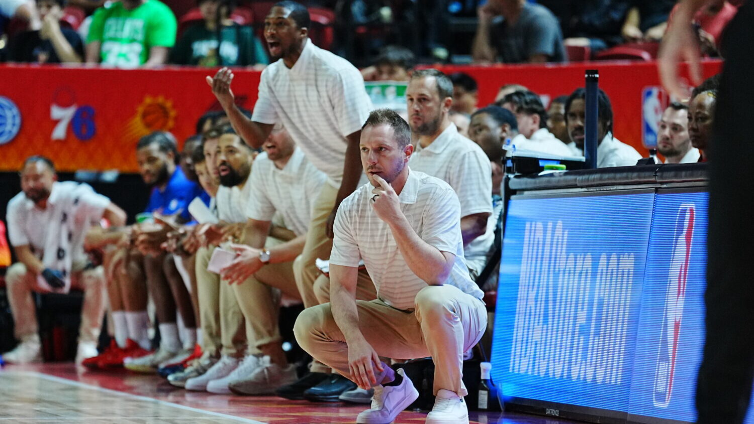 LAS VEGAS, NEVADA - JULY 15: Head coach Chaisson Allen of the Phoenix Suns in the first half of the...