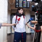 Lithuanian native and Arizona forward Ugnius Jarusevicius faces the media in Lithuania. (Arizona Athletics)
