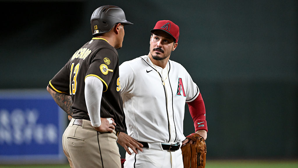 Nolan Arenado #28 of the Arizona Diamondbacks...