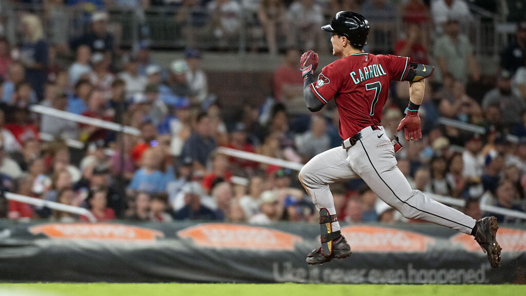 Corbin Carroll #7 of the Arizona Diamondbacks...