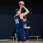 Incoming freshman Maksim Brnović shoots at practice in Vilnius. (Arizona Athletics)
