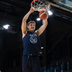 Idaho State transfer Evan Otten dunks the ball at practice in Vilnius. (Arizona Athletics)