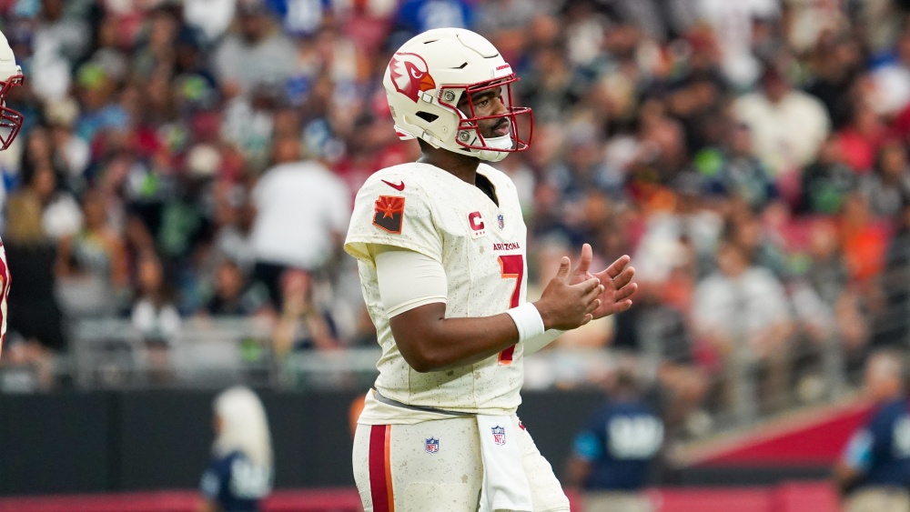 Arizona Cardinals QB Jacoby Brissett calls timeout vs. Seattle Seahawks, September 20, 2026 (Jeremy...