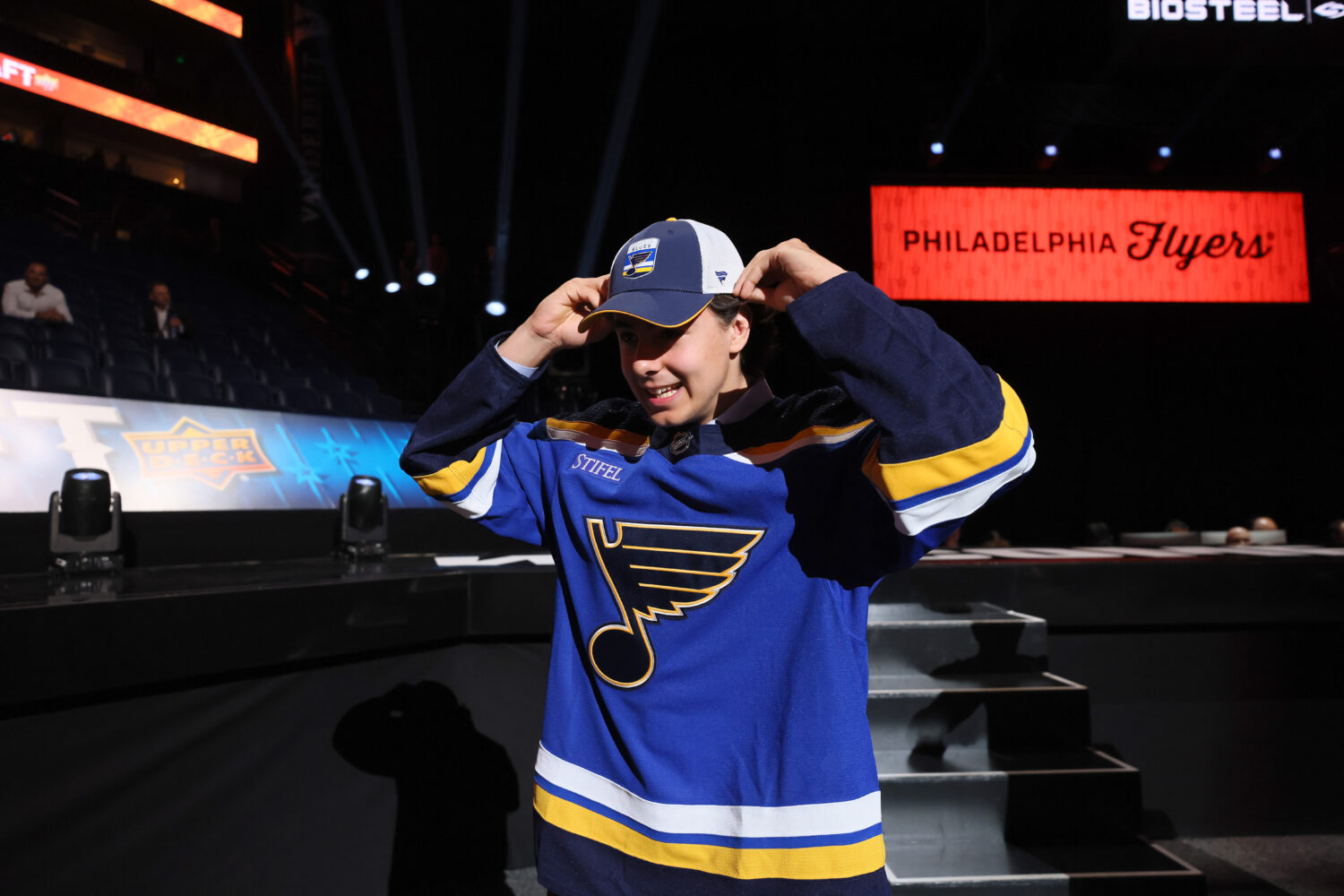 NASHVILLE, TENNESSEE - JUNE 29: Matthew Mayich celebrates after being selected 170th overall pick b...