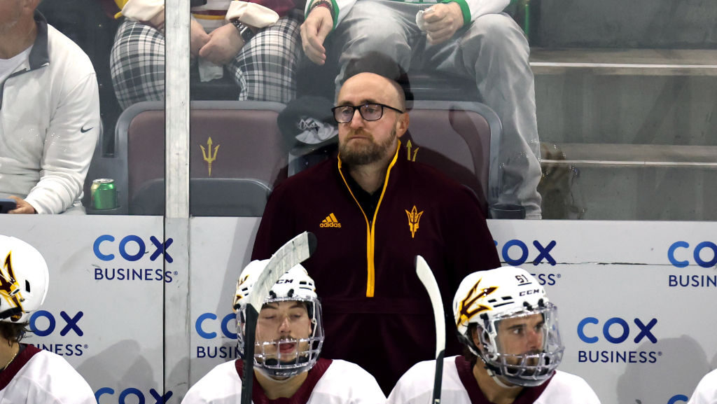 Head coach Greg Powers of ASU hockey. Matthew Mayich...