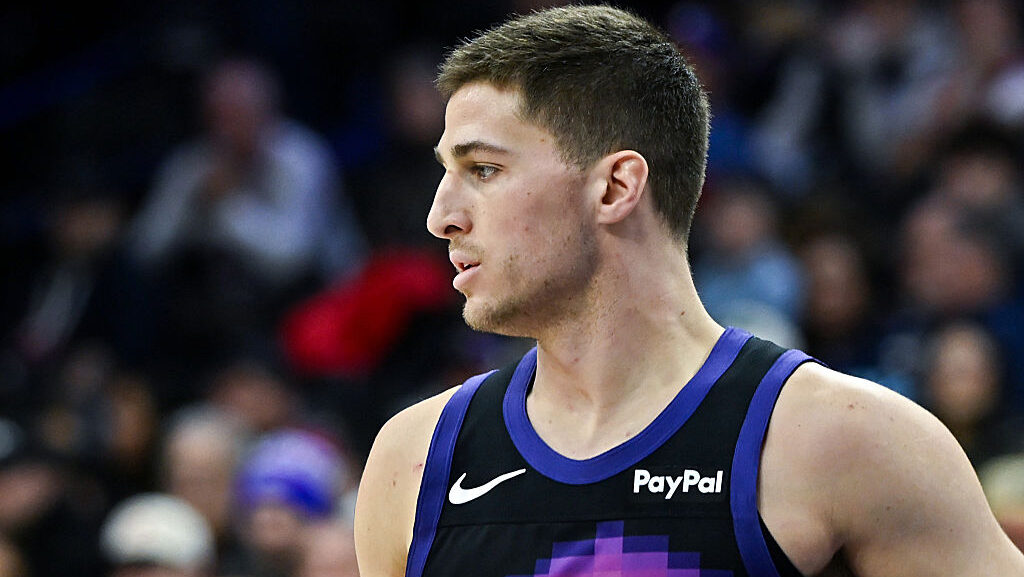 Collin Gillespie #12 of the Phoenix Suns looks on during the second half against the Philadelphia 7...