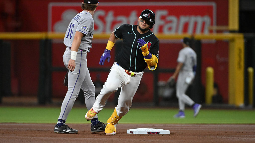 Gabriel Moreno #14 of the Arizona Diamondbacks...