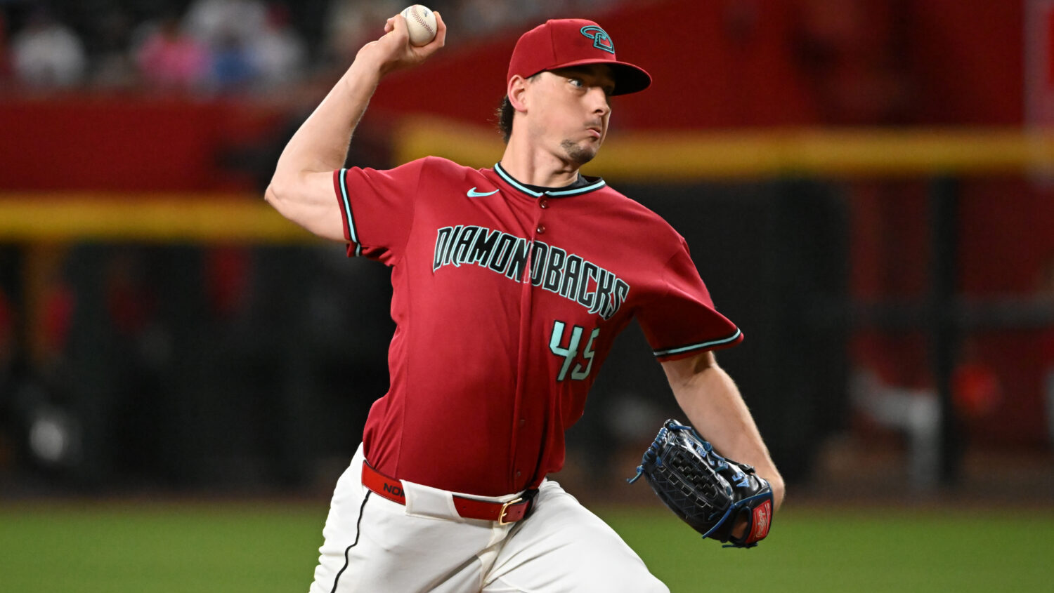 Taylor Clarke #45 of the Arizona Diamondbacks delivers a first inning pitch against the Philadelphi...