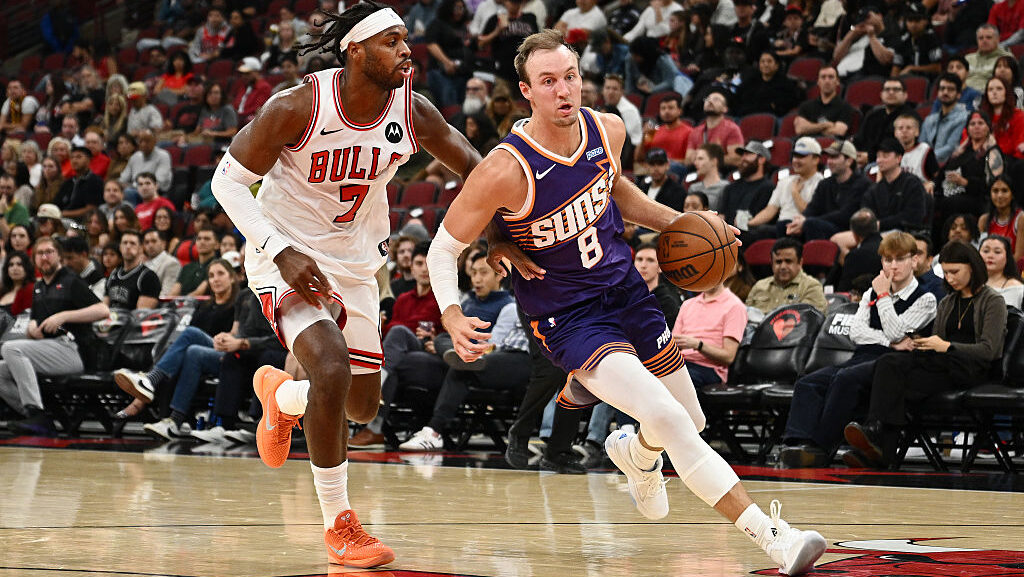 Luke Kennard #8 of the Phoenix Suns...